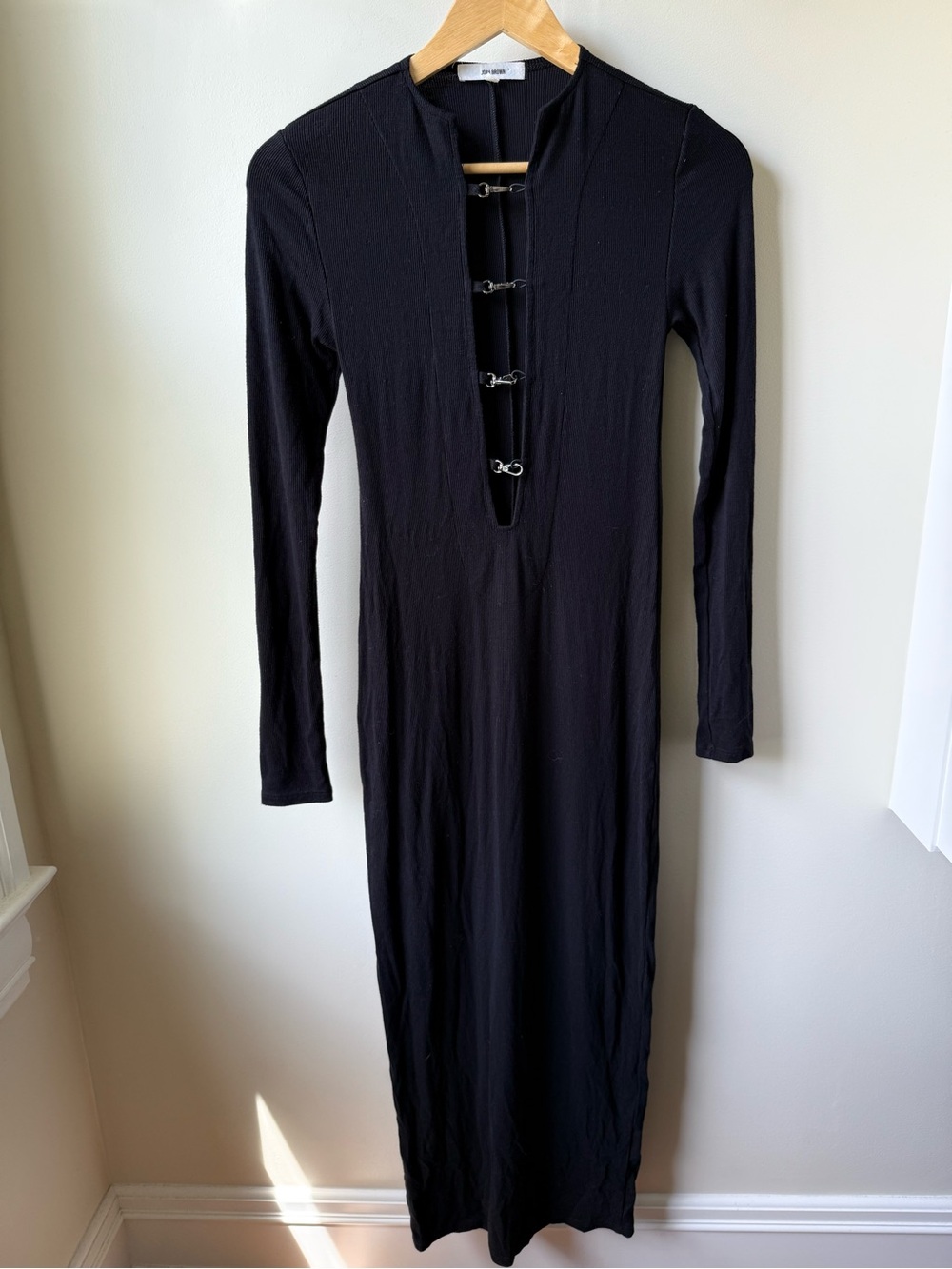 JOAH BROWN Midi Clasp Dress Ribbed Edgy Mobwife Sexy Flirty 90s Grunge Witchy S - Picture 2 of 7